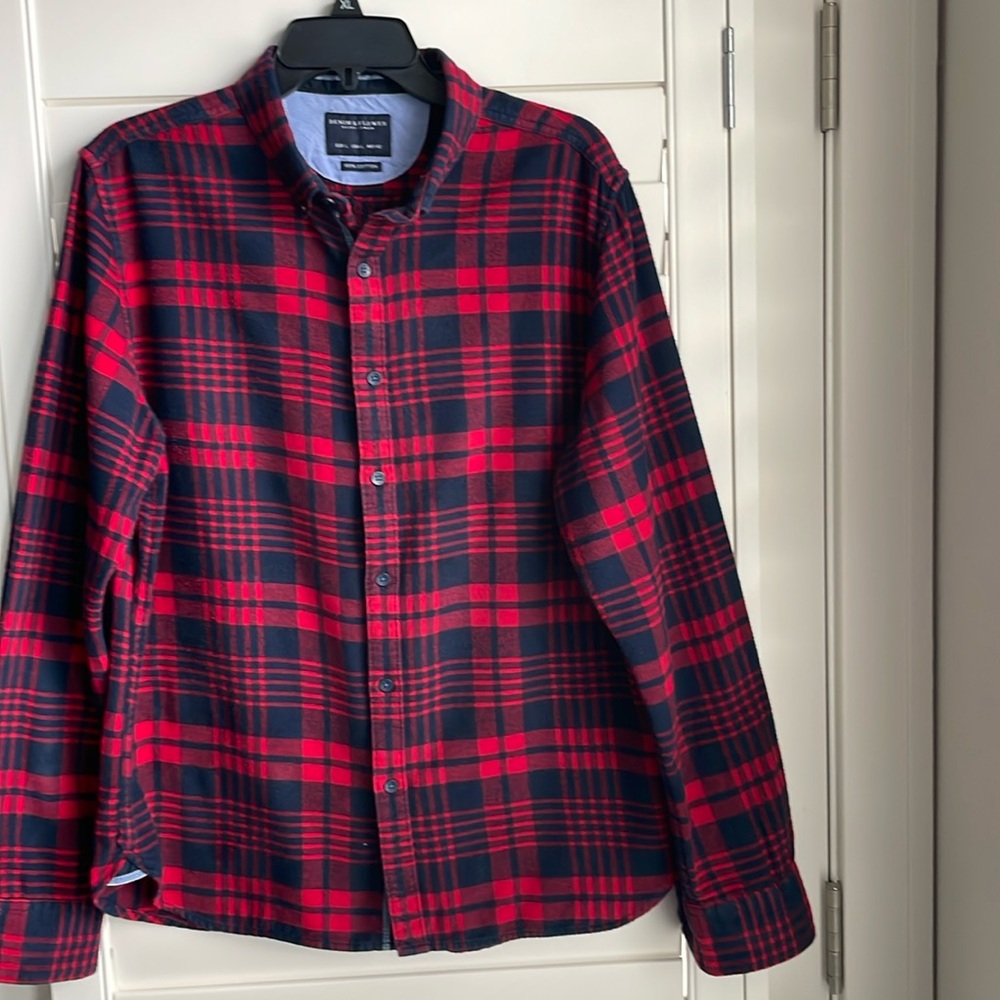 Denim & flower Ricky Singh men's plaid flannel shirt GUC